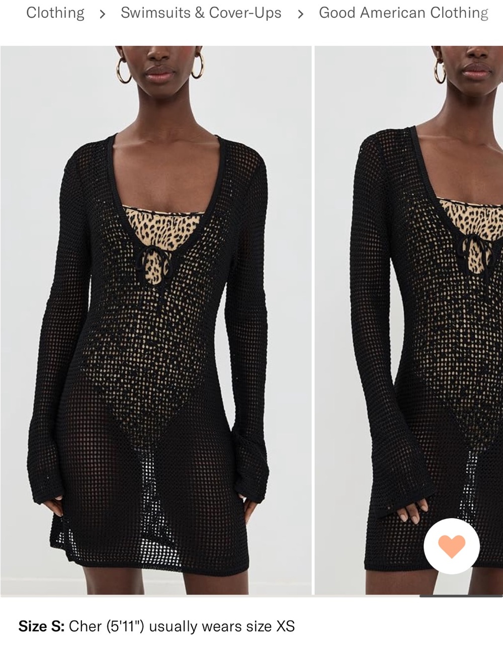 Good American Black Crochet Long Sleeve Swim Coverup